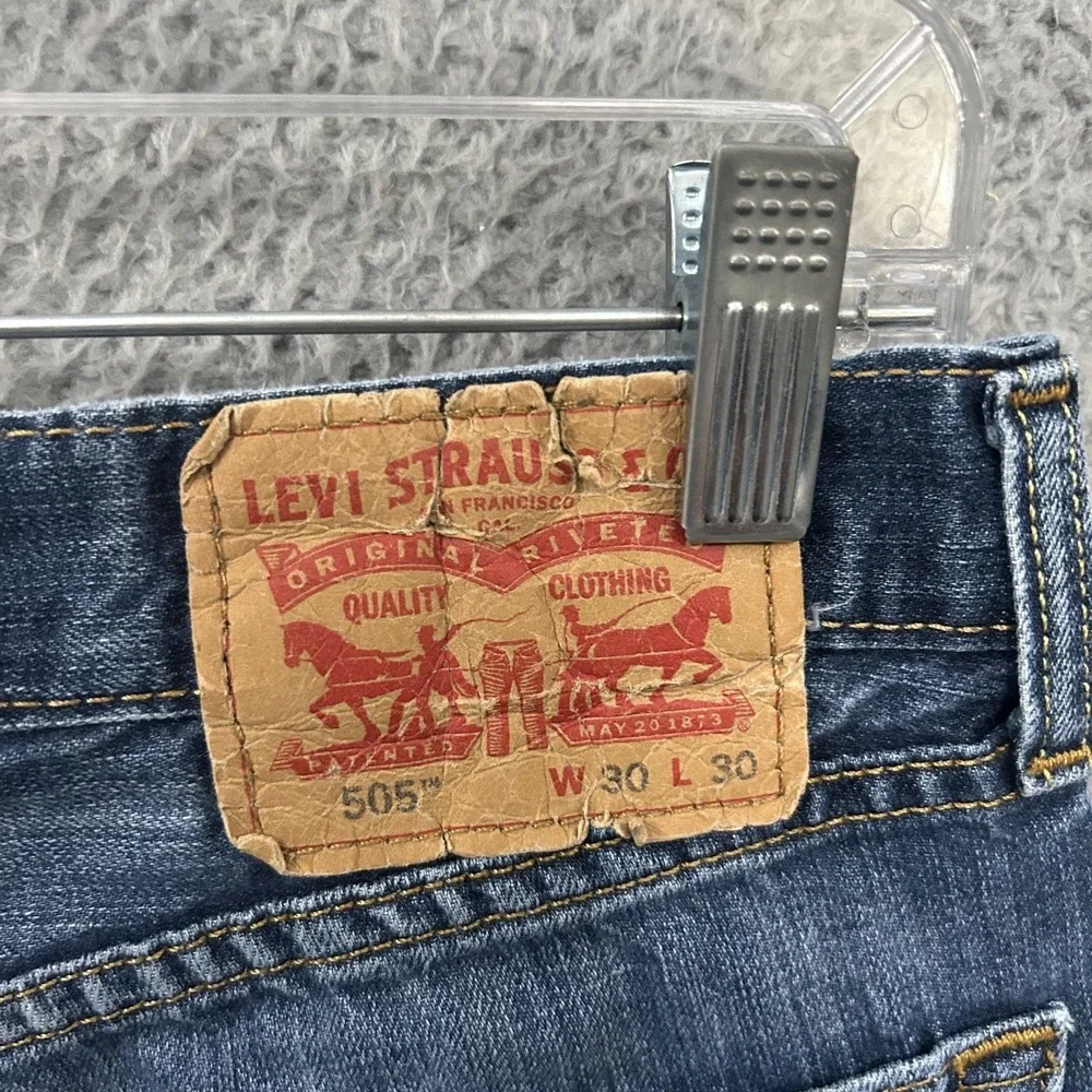 Levis Jeans Mens 30x30 Blue‎ Denim 505 Straight Leg American Work Medium Wash